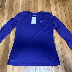NWT Nike Women’s Dri-FIT Tee in Vibrant Purple with Light Blue Swoosh